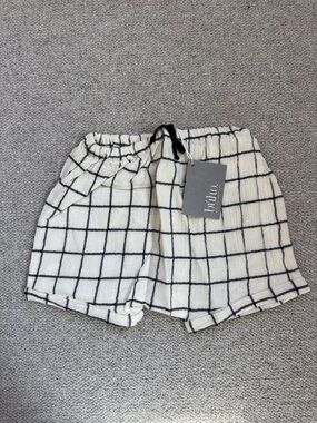 Buho Cream Windowpane Grid Kids Shorts with Elastic Waist